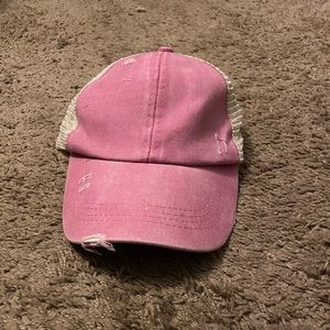 Pink ponytail ball cap